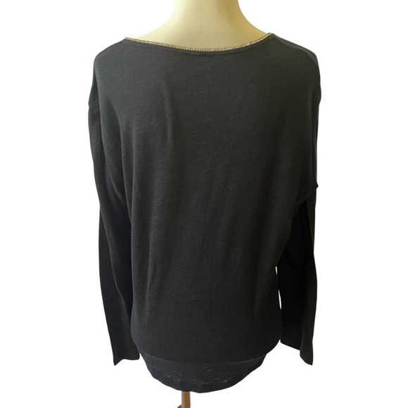 MAJESTIC FILATURES PARIS TOP 3-M LINEN SILK CRYSTAL NECKLINE CASUAL ELEGANCE - Picture 5 of 13